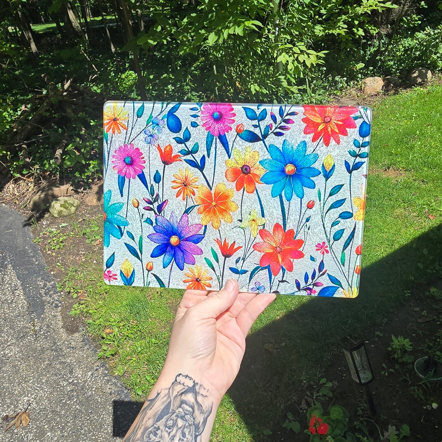 8x11 Glass Cutting Board-Flowers