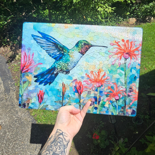 11x15 Glass Cutting Board- Hummingbird