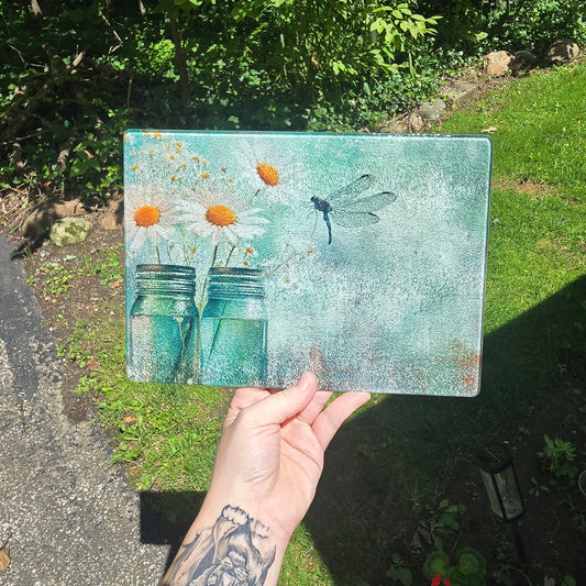 8x11 Glass Cutting Board-Dragonfly