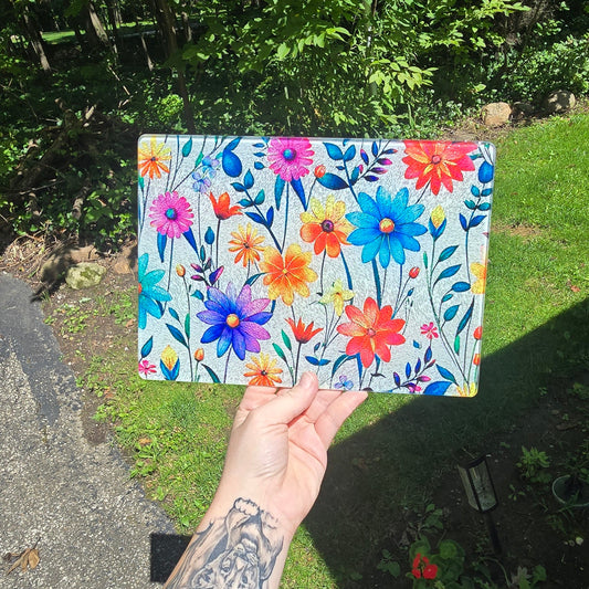8x11 Glass Cutting Board-Flowers